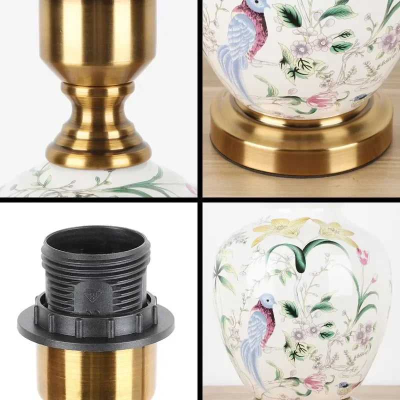 Afralia™ Ceramic Table Lamp Flower Bird Bedside LED Desk Light