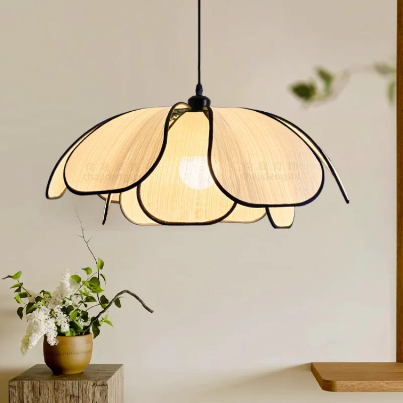 Afralia™ Creamy Abaca Fabric Led Pendant Light - Nordic French Wabi Sabi Suspend Lamp