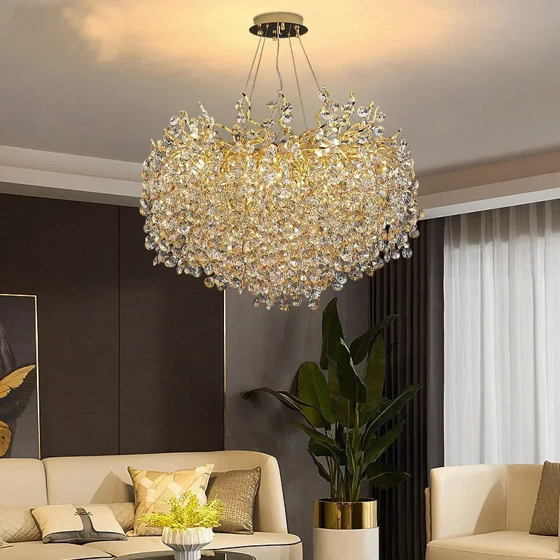 Afralia™ Luxury Golden Crystal Chandelier for Dining, Living, Bedroom - Glossy Elegance