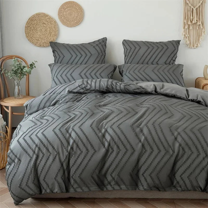 Afralia™ Wave Stripes Grey Bedding Set Full Queen King Twin Duvet Cover Pillow Cases