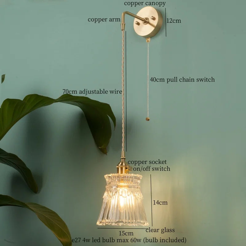 Afralia™ Nordic Glass LED Wall Lamps Copper Arm Wandlamp
