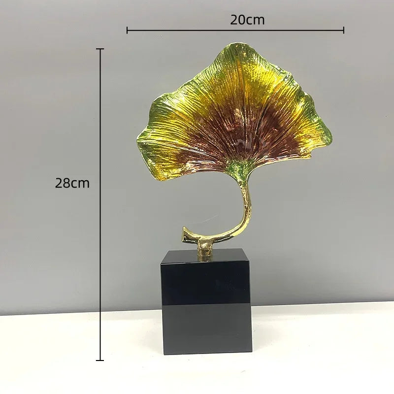 Afralia™ Ginkgo Leaf Metal Sculpture Home Decor Figurine