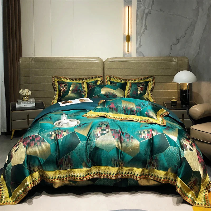 Afralia™ Luxury Brocade Jacquard & Egyptian Cotton Embroidery Bedding Set - Quilt Cover, Sheet, Bedspread & Shams