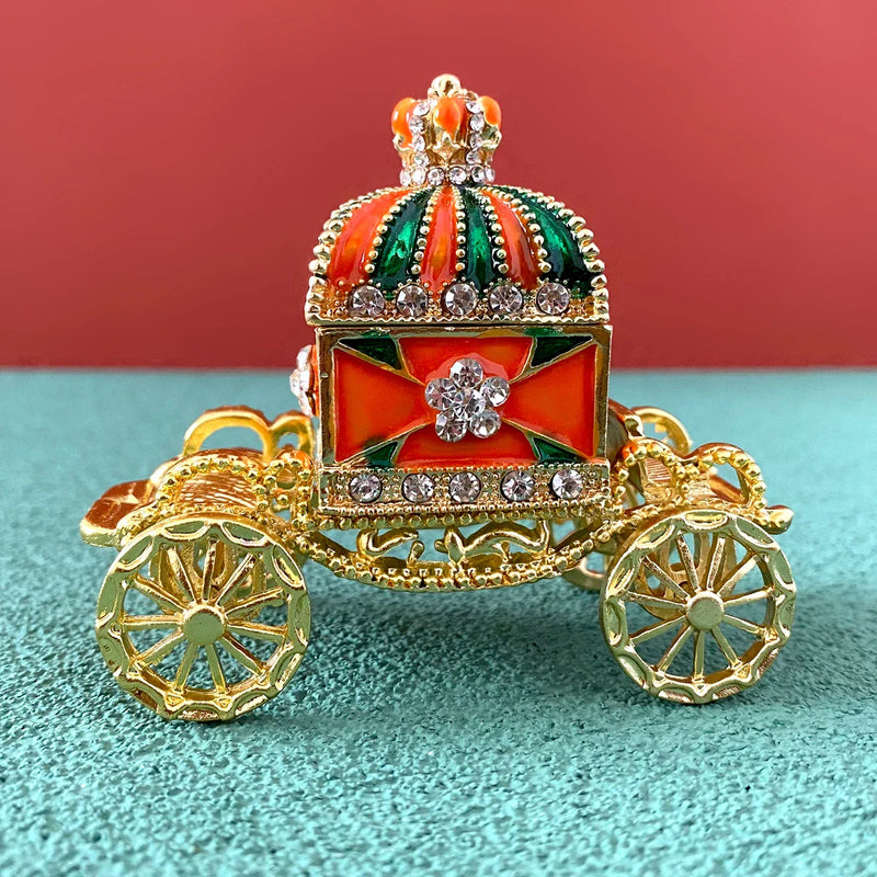 Afralia™ Enamel Crown Jewelry Box Carriage Figurine Wedding Ring Holder Shrine Home Decor