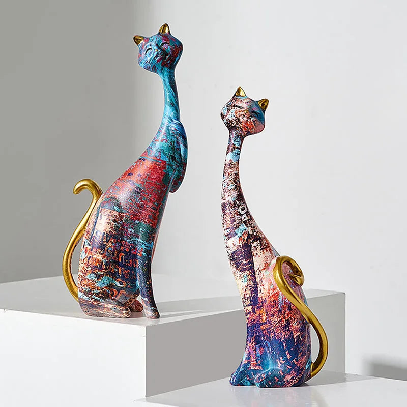 Afralia™ Cat Lovers Resin Figurines | Graffiti Couple Ornaments for Home Decor