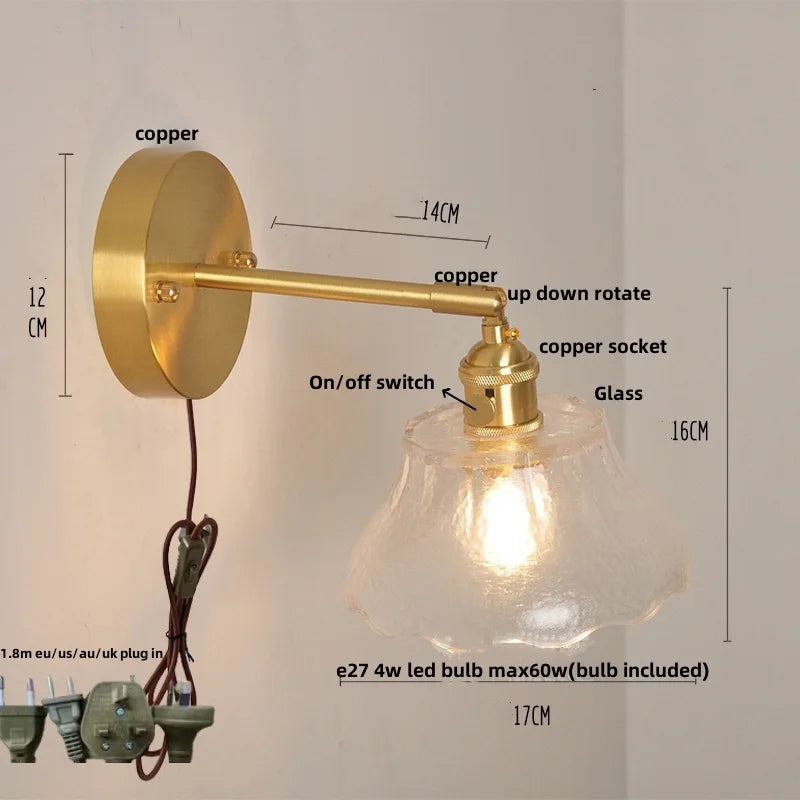 Afralia™ Nordic LED Wall Light Fixture Glass Up Down Rotate Copper Bedside Lamp