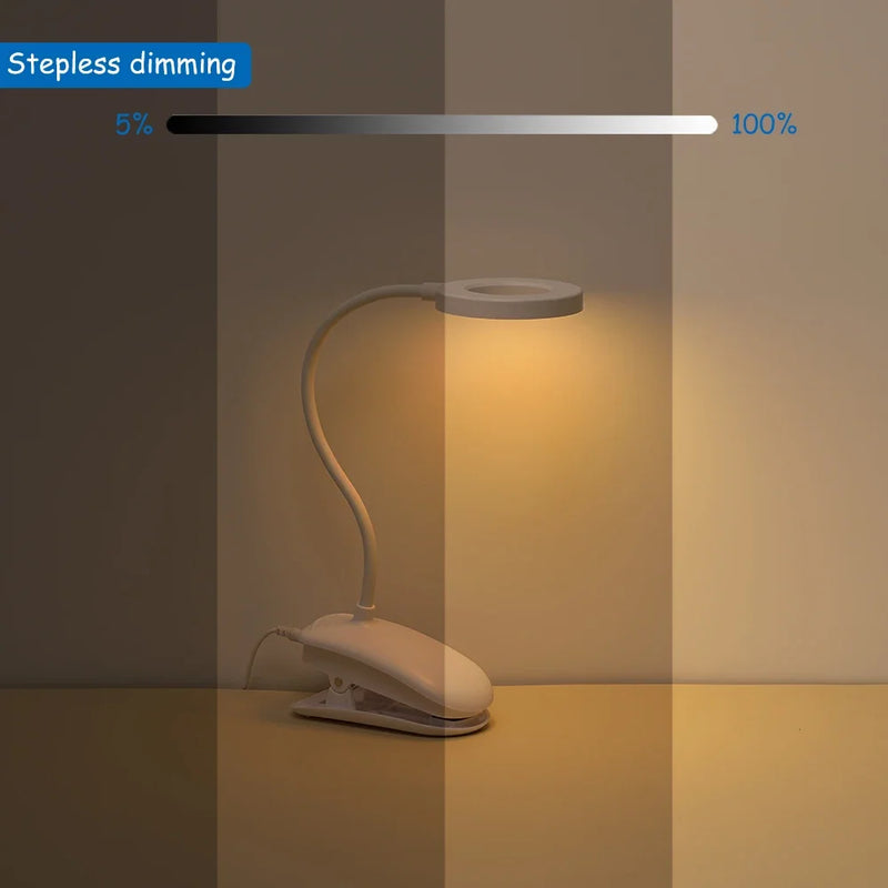 Afralia™ Rechargeable Clip-On Desk Lamp LED Light Bed Reading Book Night Light