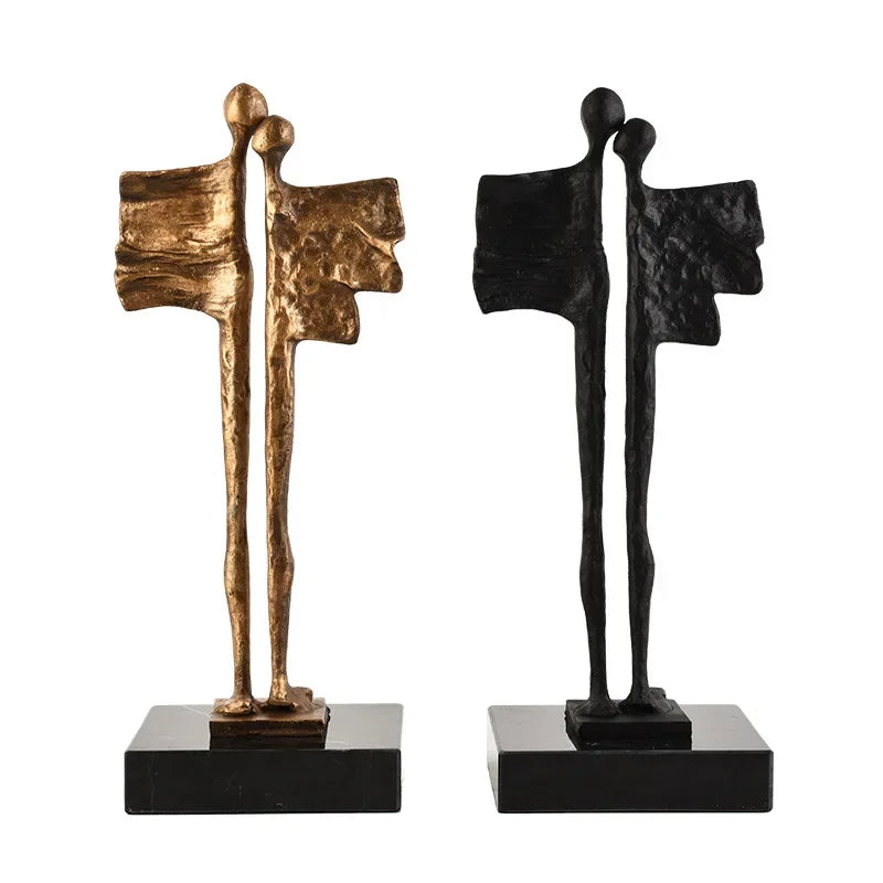 Afralia™ Abstract Iron Cast Couple Statue for Home Decor and Family Happiness