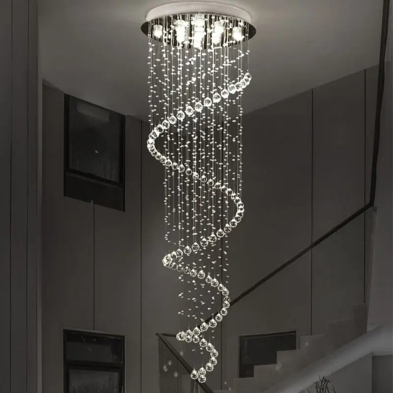 Afralia™ Crystal Staircase Chandelier Light Fixture | Luxury Hotel Villa Bedroom Hanging Lamp