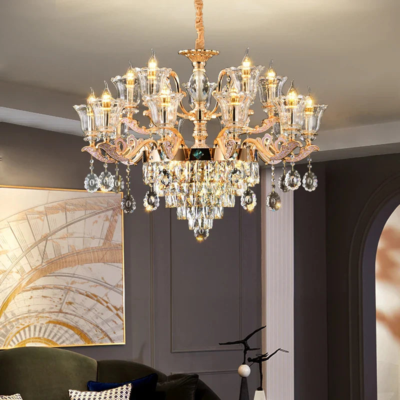 Afralia™ Luxury European Crystal Chandelier Living Room Lamp