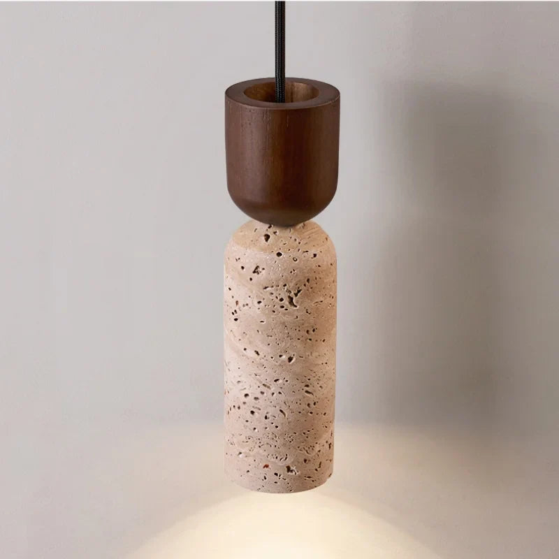 Afralia™ Wood LED Wall Lamp Yellow Travertine Pull Chain Switch Modern Nordic Style