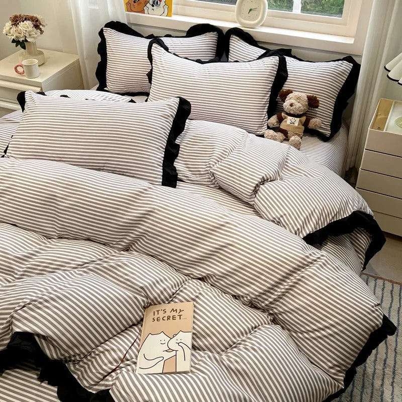 Afralia™ Black White Printed Bed Skirt Bedding Set - Cozy Skin Friendly Linens