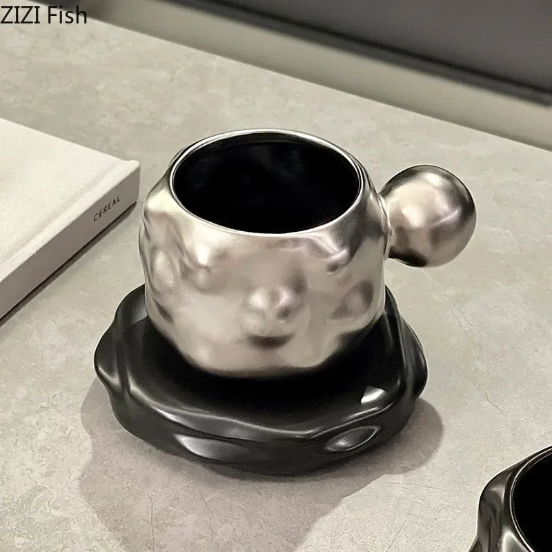 Afralia™ Matte Ceramic Cup&saucer Set for Dining Table, Coffee & Tea, Afternoon Tea, Fruit Juices