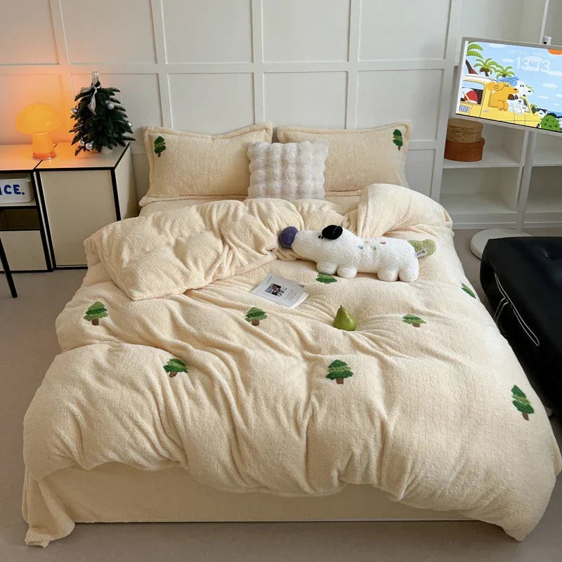 Afralia™ Teddy Velvet Bedding Set for Winter Warmth and High-end Comfort