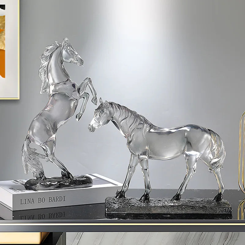 Afralia™ Horse Resin Ornament: Simulation Animal Sculpture, Transparent Colored Decor, Home Figurine