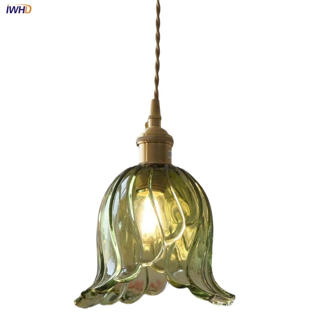 Afralia™ Nordic Green Glass LED Pendant Lamp for Dining Room, Adjustable Modern Stair Hanging Light