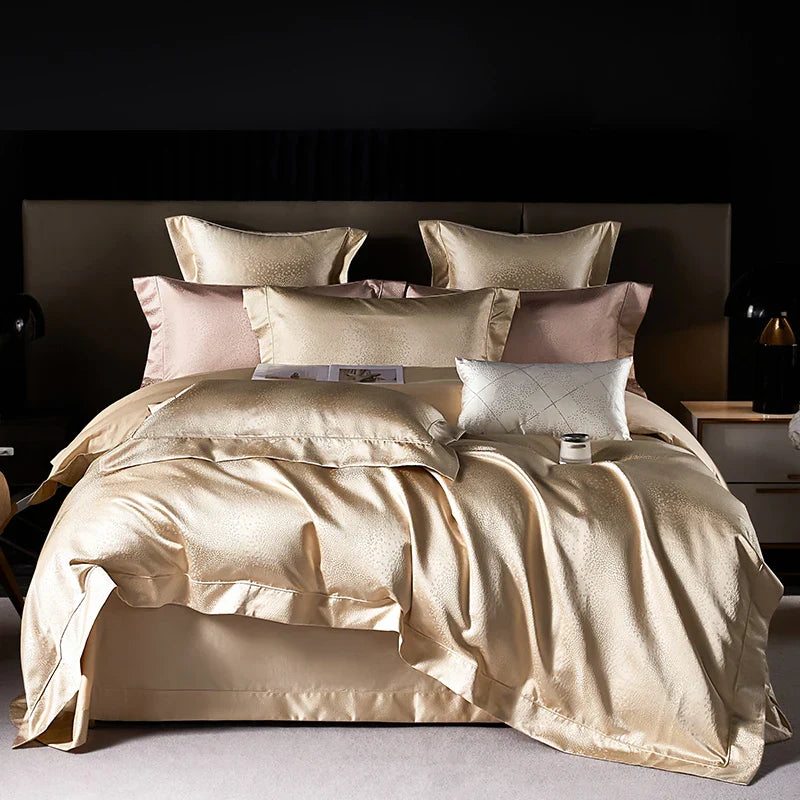 Afralia™ Silver Gray Satin Jacquard 1000TC Egyptian Cotton Bedding Set, Queen King Size