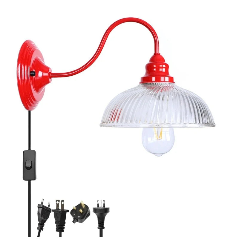 Afralia™ Vintage Loft LED Wall Lamp Red Clear Glass Stair Light