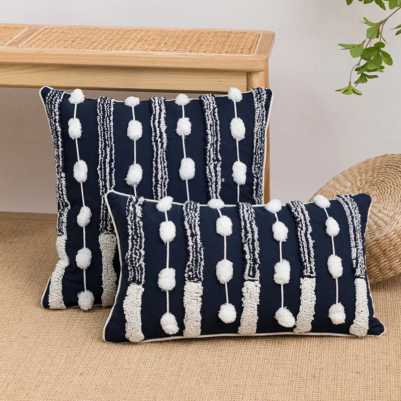 Afralia™ Geometric Embroidered Cushion Cover with Tufted Tassels for Sofa and Bedroom