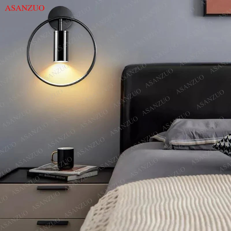 Afralia™ LED Gold Round Ring Wall Lamp Ceiling Light for Bedroom Wall Sconce