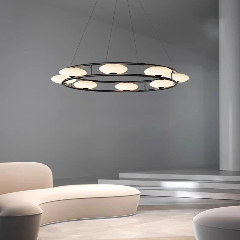 Afralia™ Modern Glass Pendant Light | LED Decoration for Living Room | Round Black White Design