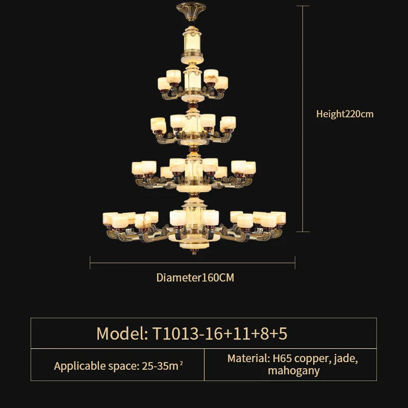 Afralia™ Natural Jade Copper Chandelier Modern Duplex Building Zhongshan Lamps