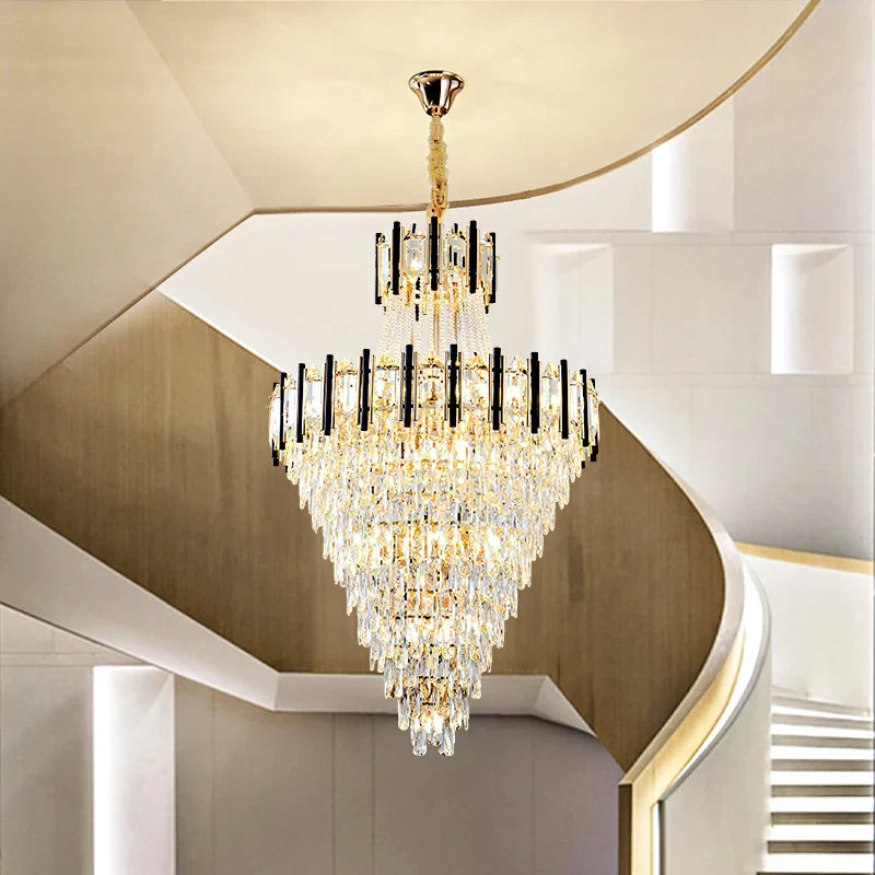 Afralia™ Crystal Chandelier Light: Villa Living Room Luxury Loft Spiral Staircase Long Chandelier