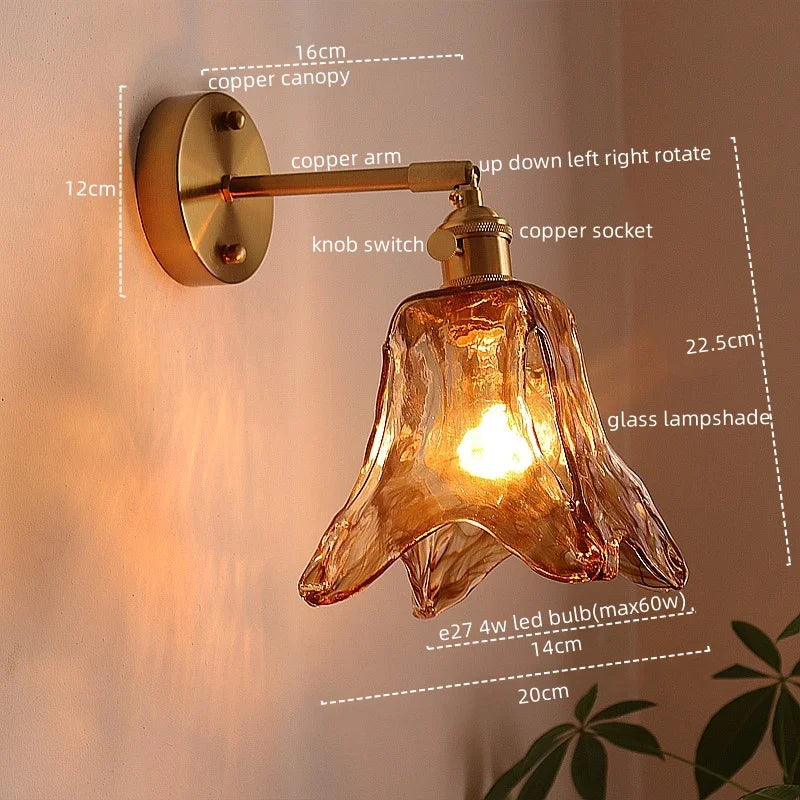 Afralia™ Japanese Style LED Wall Lamps Living Room Coffee Balcony Stair Light Copper Glass
