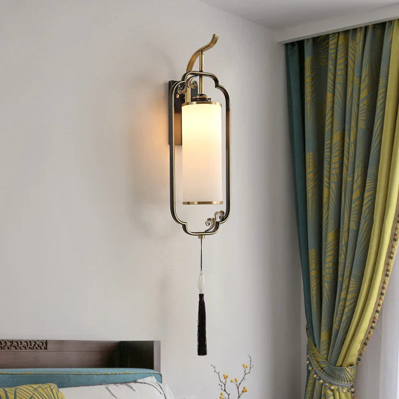 Afralia™ All Copper Wall Lamp Glass Lamp - Living Room Bedroom Restaurant Bedside Light