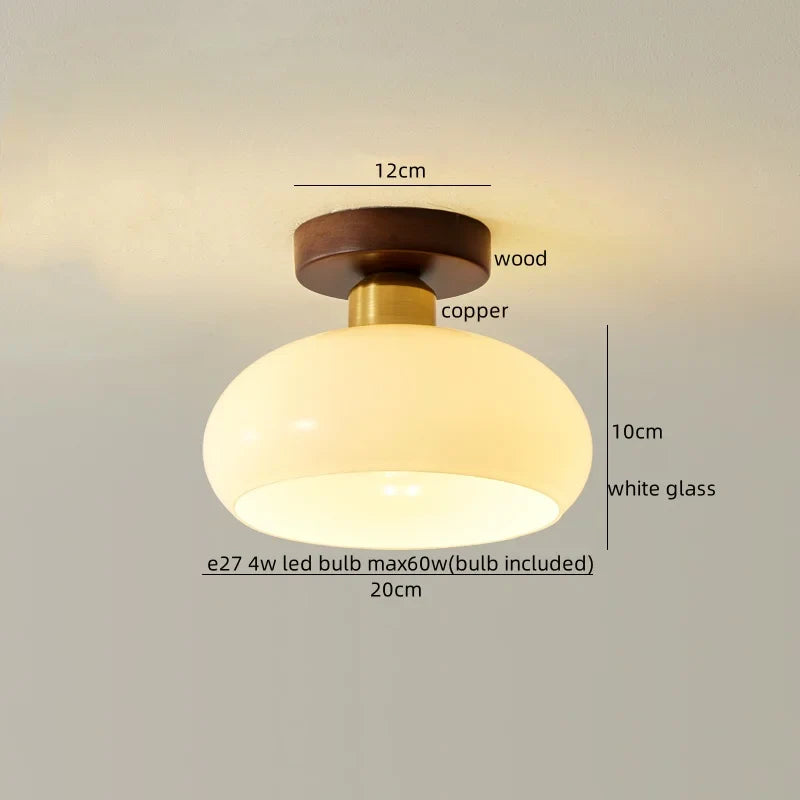 Afralia™ Glass LED Ceiling Lamp Copper Walnut Modern Living Room Lighting Fixtures