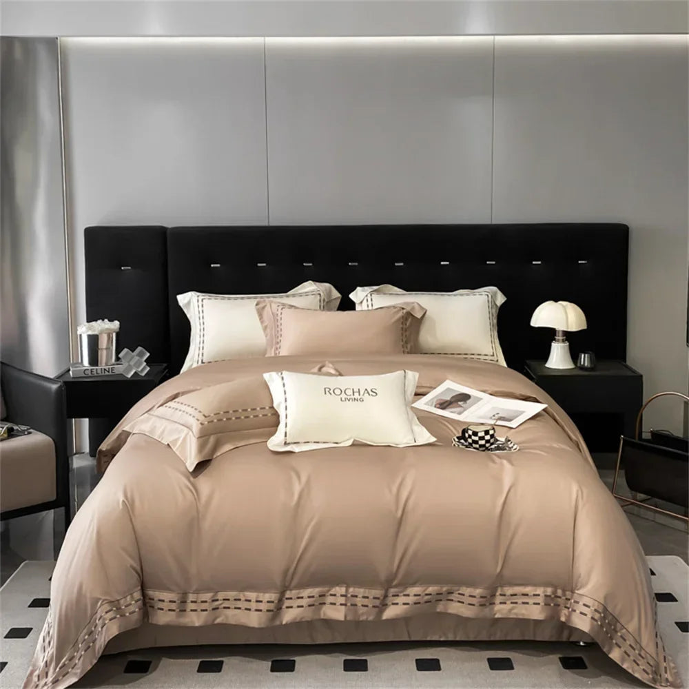 Afralia™ Nordic Silver Grey Embroidery 1000TC Egyptian Cotton Bedding Set - Queen King Size