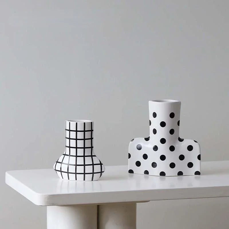 Afralia™ Striped Wave Point Ceramic Vase Home Decoration Pot