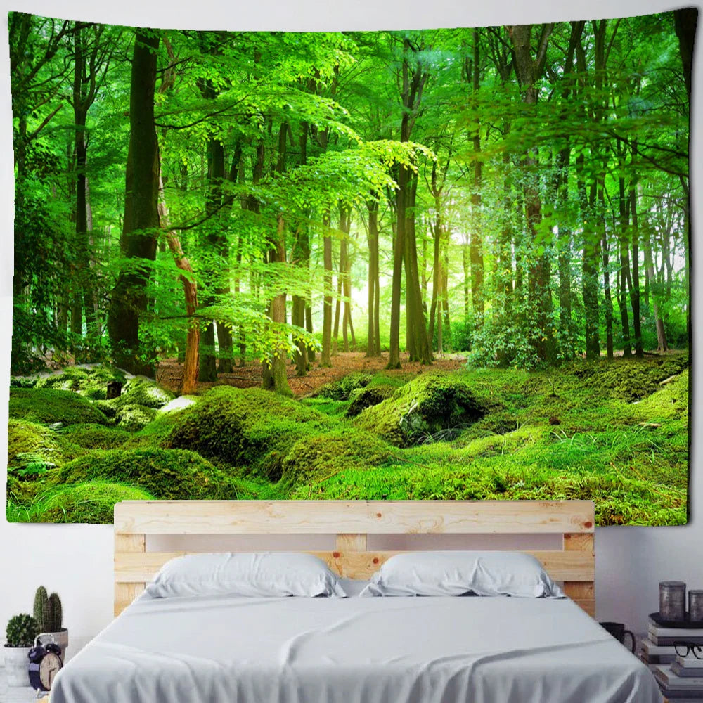 Afralia™ Bamboo Forest Pigeon Path Tapestry: Hippie Psychedelic Wall Hanging for Natural Home Decor