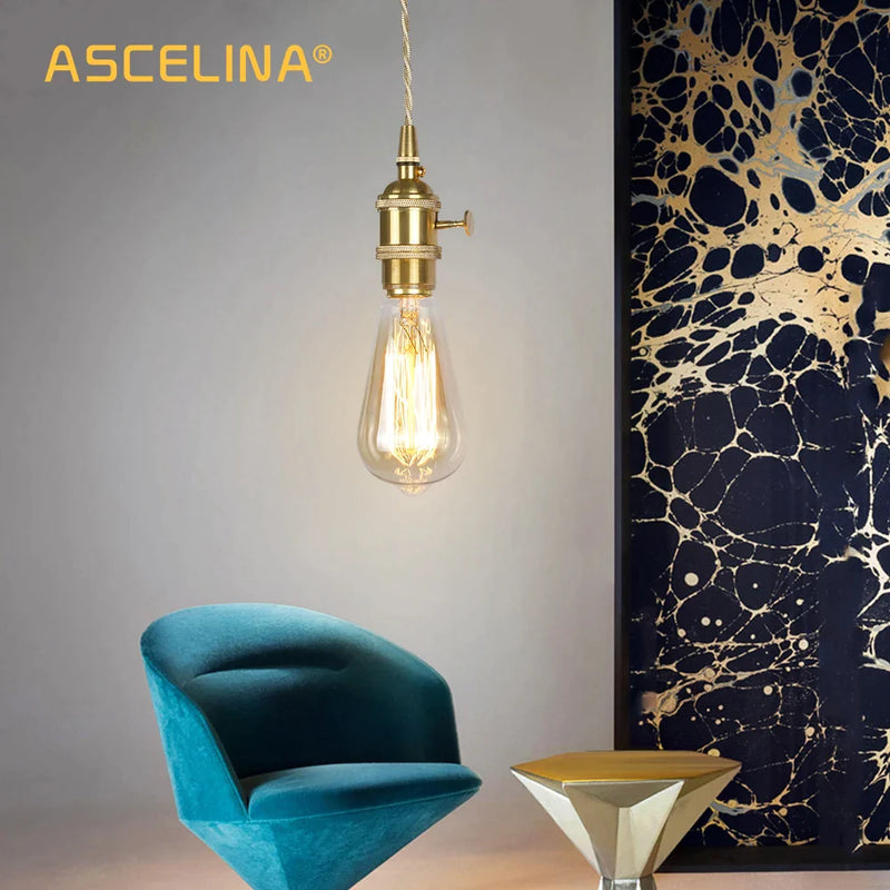 Afralia™ Golden E27 Pendant Light: Vintage Style Living Room LED Lamp