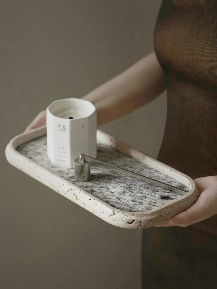 Travertine Horsehair Tray by Afralia™: Elegant and Versatile for Serving, Displaying, and Organizing