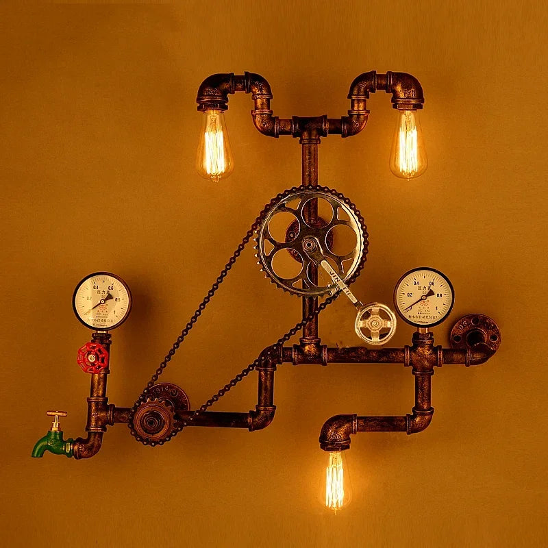 Afralia™ Vintage Loft Industrial LED Wall Lamp Iron Rust Water Pipe Sconce Lights