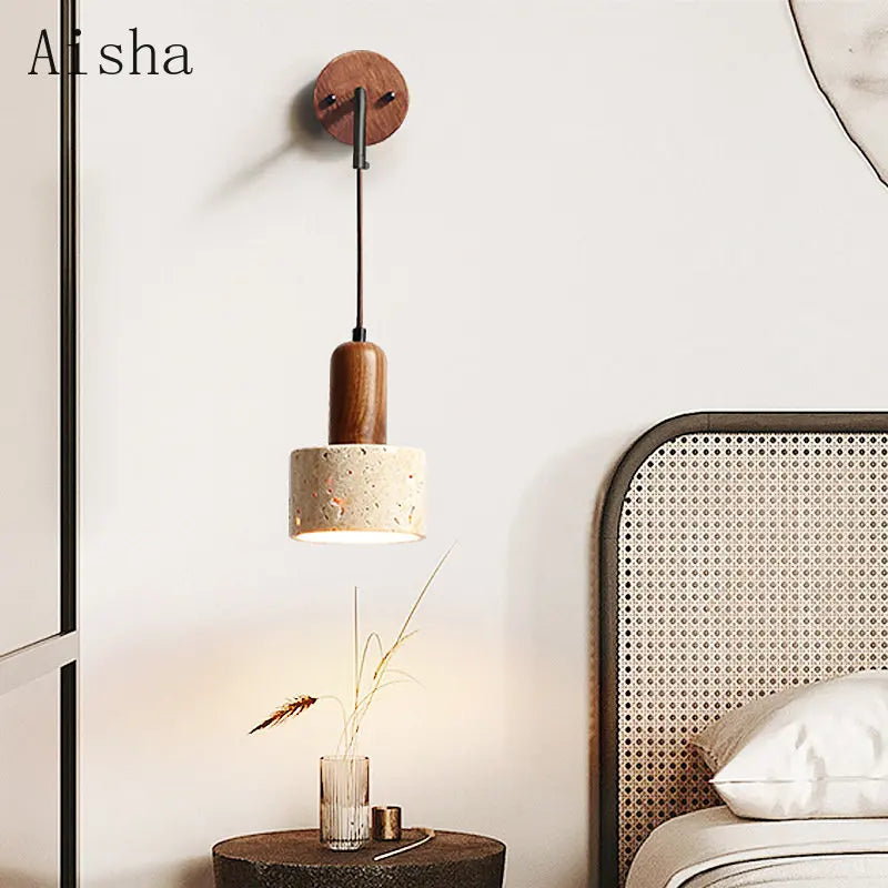 Afralia™ Yellow Hole Stone Wall Lamp - Retro Cream Japanese Bedroom Sconces