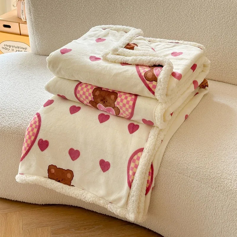 Afralia™ Cartoon Lamb Wool Blanket: Double-Layered, Thick & Warm for Children & Adults