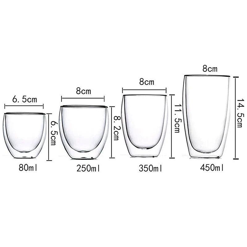 Afralia™ Double Wall Borosilicate Glass Mug Set for Tea Coffee Juice Bar Drinkware