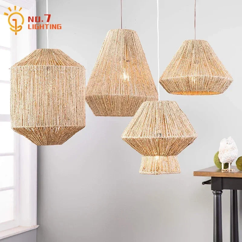 Afralia™ Japanese Hemp Rope Pendant Lights for Zen Art Living Room Decor