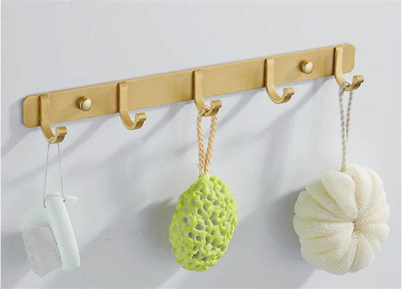 Afralia™ Brushed Gold Aluminum Robe Hooks Set of 4 - Bathroom & Kitchen Hangers