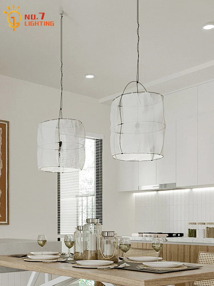 Afralia™ Wabi-sabi Zen Art Pendant Light LED E27 Fabric Decorative Hanging Lamp