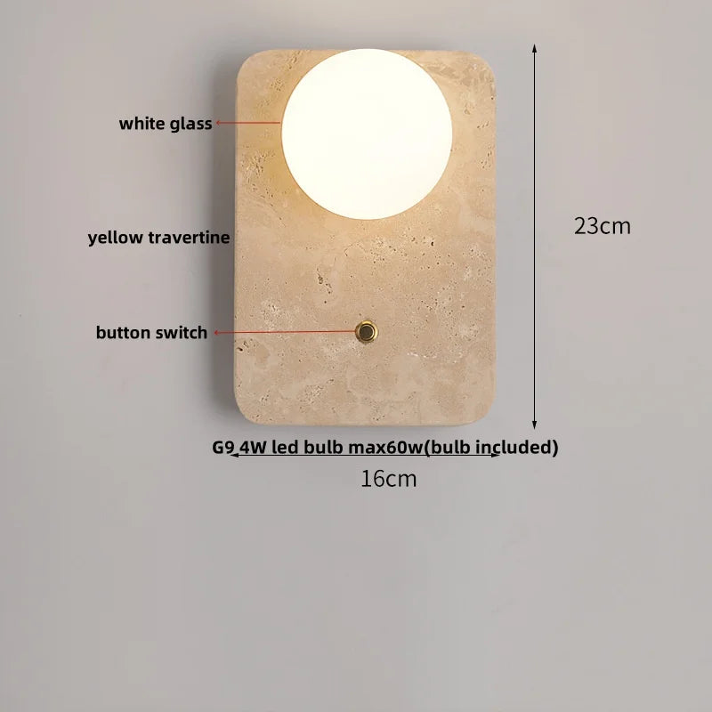 Afralia™ LED Wall Light Fixtures Bedroom Modern Button Switch Yellow Travertine White Iron Bedside Lamp