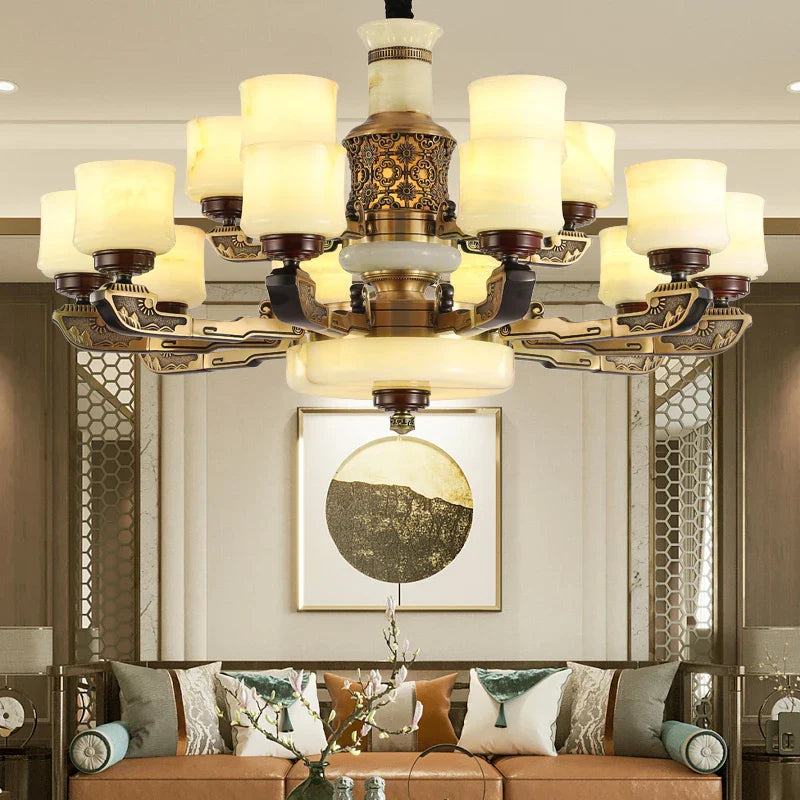 Afralia™ Luxury Copper Marble Chandelier for Living Room in New Chinese Style