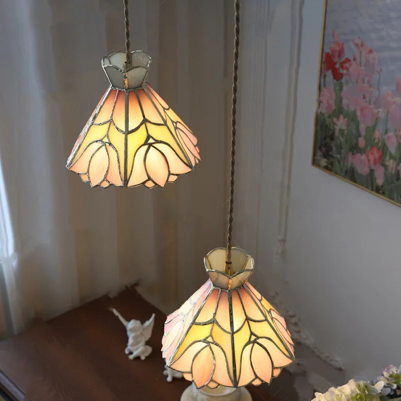 Afralia™ Tiffany Flower Glass LED Pendant Light for Nordic Modern Home Decor