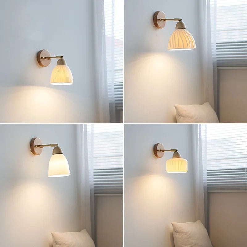 Afralia™ White Ceramic Wood Wall Lamp Sconce for Coffee Balcony Stair Light Fixtures