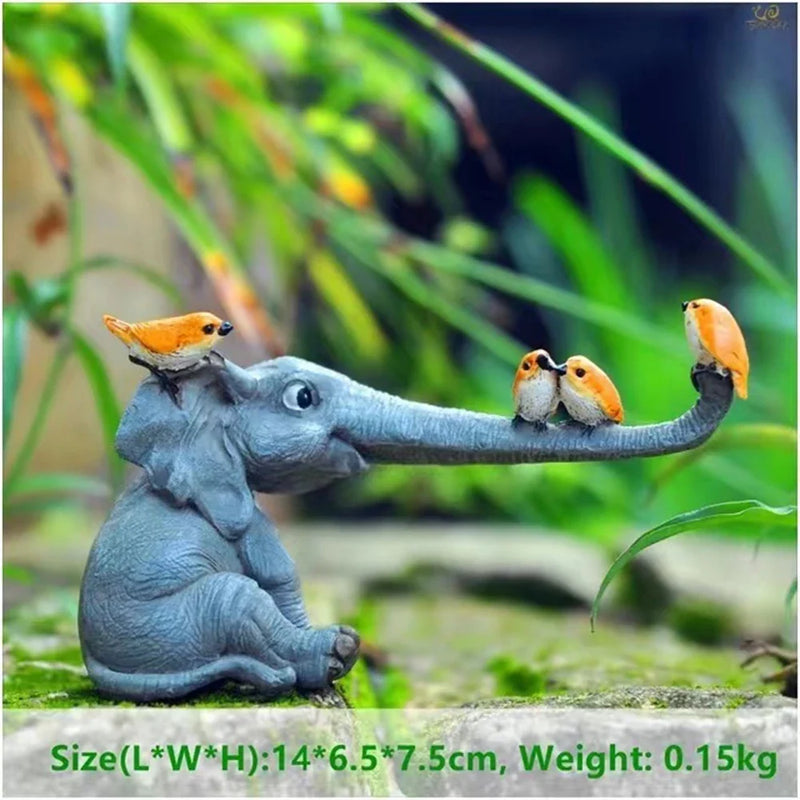 Afralia™ Elephant Bird Rabbit Figurines Resin Fairy Garden Ornaments Tabletop Decoration