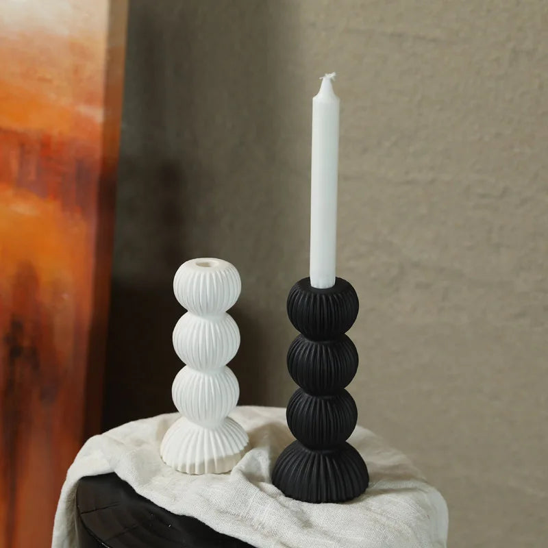 Afralia™ Geometric Ceramic Candle Holder Ornaments Sphere Stripes Decoration Candlestick