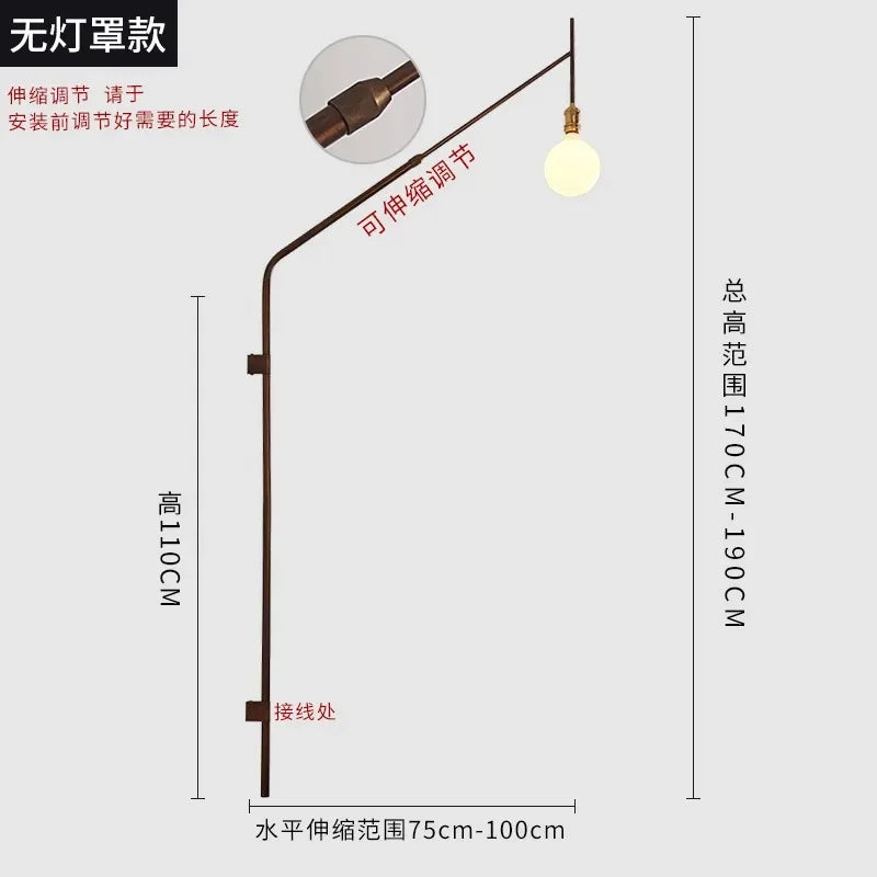 Afralia™ Long Pole Swing Arm Wall Lamp LED E27, Telescopic Design, Hotel Restaurant Hall Aisle