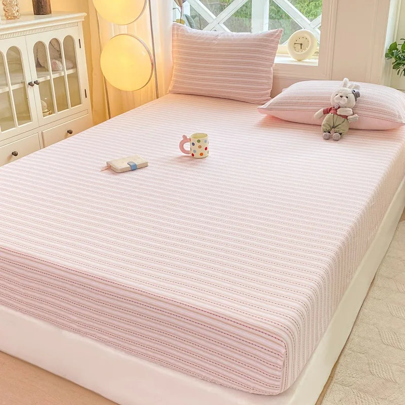 Afralia™ Cotton Jacquard Fitted Sheet Set with 2 Pillowcases, Dustproof & Anti-Slip